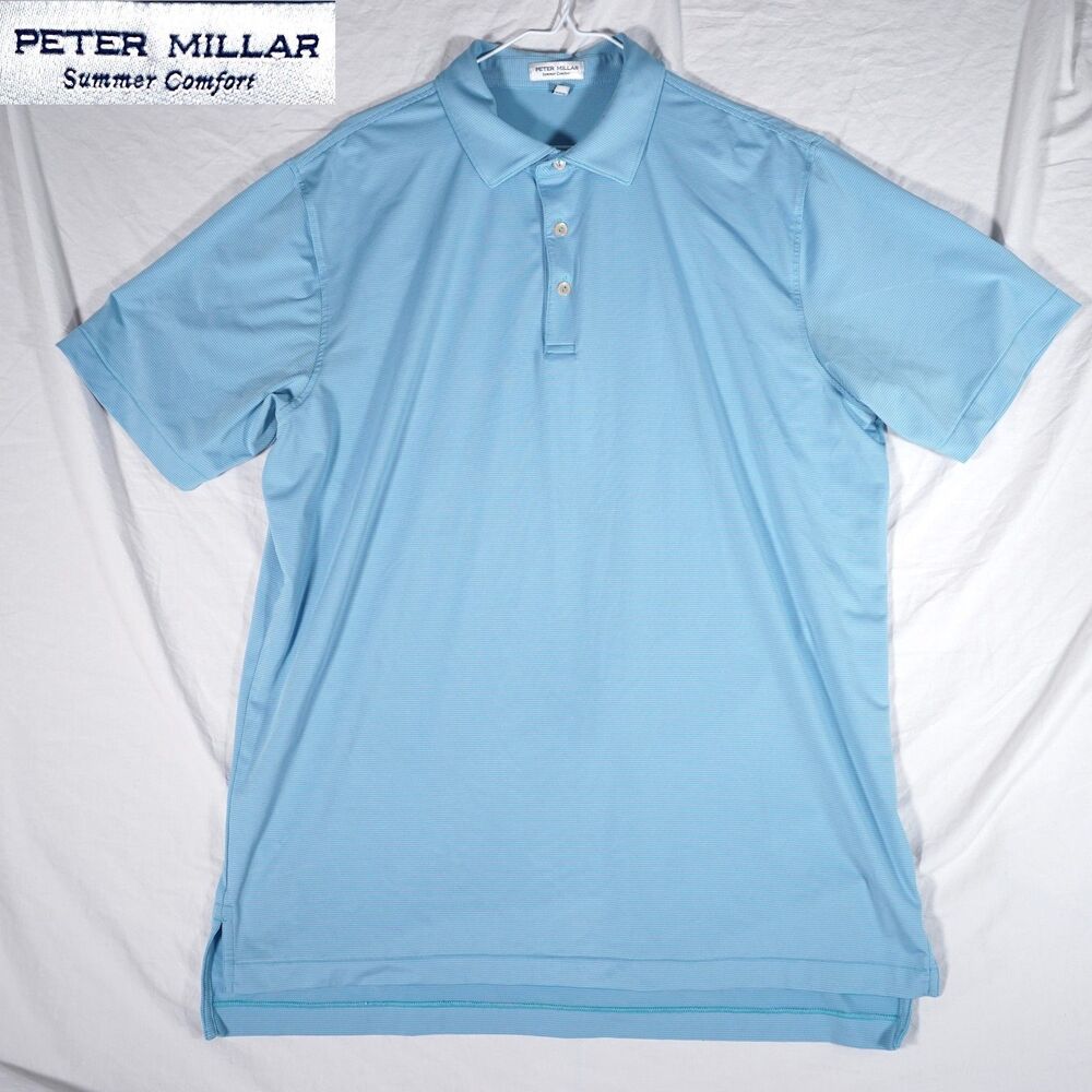 Peter Millar Summer Comfort Polo Shirt Athletic Golf Striped Blue Men's Large